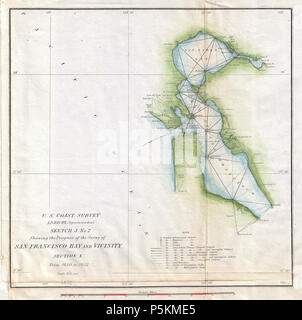 1853 US-Küstenwache Karte von San Francisco Bay, Kalifornien - Geographicus - SanFranciscoBayJ 2-uscs-1853. Stockfoto