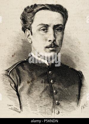 Jacinto Abarguer de Rey. Kupferstich von A. Perea der spanischen und amerikanischen Illustration, 1870. Stockfoto
