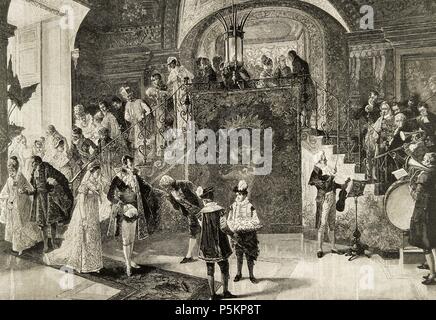 Hochzeit von Prinzessin Borghese in Rom. 18. Jahrhundert. Gravur in der spanischen und amerikanischen Abbildung, 1889. Stockfoto