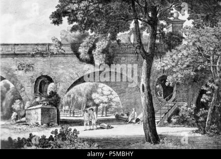 N/A. English: An der Schloßbrücke in Weimar Kolorierter Stich von Georg Melchior Kraus, 1793. Schloßbrücke Sternbrücke ist Sterben, sterben durch eine in einem Pfeiler eingebaute Treppe die Verbindung des mit dem Stern" sterben, demältesten Teil des Parks, herstellt. 1793. Georg Melchior Kraus, 1793, Kolorierter Stich 98 AnDerSchlossbrueckeInWeimarS 149 Stockfoto