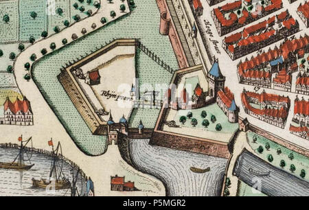 N/A. Englisch: Stück eine alte Karte mit dem Rijnpoort, Arnhem Nederlands: Gedeelte van een Oude kaart met de Rijnpoort, Arnhem. 1649. Unbekannt 128 Arnhem-Rijnpoort 1650 Stockfoto