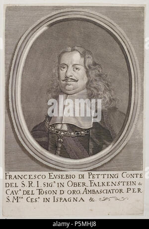 N/A. English: Grafik aus dem Klebeband Nr.2 der Fürstlich Waldeckschen Hofbibliothek Arolsen Motiv: Francisco Eusebio von pötting (1627 - 1678), Österr. Diplomat, Graf von Pötting, 10 Jahre Botschafter in Spanien. Nach 1678. Johann Friedrich Leonard 133 Arolsen Klebeband 02 467 Stockfoto