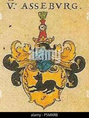 N/A. Deutsch: Wappen der Familie von assenburg. 1605. Johann Siebmacher 143 Assenburg Wappen Stockfoto