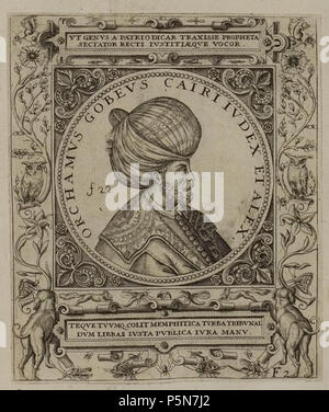 N/A. Grafik aus dem Klebeband Nr.1 der Fürstlich Waldeckschen Hofbibliothek Arolsen Abbildung aus: Georg Greblinger: Wahre Abbildungen der Türckischen Kayser vnd Persischen Fürsten/so wol auch Geschichte Helden und Heldinnen von dm Osman/biss in den Berlin Mahomet. Johann Ammon, Frankfurt 1648 Motiv: "Orchamus Gobeus Cairi Iudex et Alex' (Richter Orchamus Gobaeus). 1590 s. Johann Theodor de Bry (1561-1623) Alternative Namen Jan Theodor de Bry, Jan Theodoor de Brij, Jan Theodor de Brij, Johann Theodor de Brij, Jan Theodoor de Bry Beschreibung deutsche Publisher, Grafiker und draugh Stockfoto