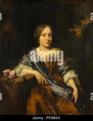 Catharina Pottey (1641-1718). Zuster van Willem de Sara Pottey. Nederlands: Portret van Catharina Van zuster Pottey, Willem de Sara Pottey. Zittend Kniestuk, met de rechterarm geleund op een Tafel waarop een Roos ligt. Op de achtergrond een landschap. Anhänger van SK-A-1645. . Zwischen 1661 und 1693. N/A 282 Catharina Pottey (1641-1718). Zuster van Willem de Sara Pottey Rijksmuseum SK-A-1646 Stockfoto