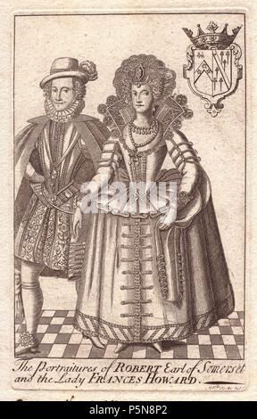 Robert Carr, Earl of Somerset, und Frances Howard, Gräfin von Somerset (1590 - 1632), berühmt-berüchtigte mörderische Englischen Aristokraten. Bei 14 Verheiratet mit dem Grafen von Essex, Frances verbrachte die Jahre versucht, die Ehe für nichtig zu erklären, so dass sie ihre wahre Liebe Robert Carr, Earl of Somerset heiraten könnte. Die Aufhebung wurde vehement von Sir Thomas Overbury entgegengesetzt, aber im Jahr 1613, war er im Gefängnis von Howard Mädchen Anne Turner vergiftet, so dass Frances ihren ersten Ehemann und Wiederheirat Carr, endlich die Scheidung. In der Studie 1615, Frances und Robert waren schuldig der Verschwörung zum Mord Overbury gefunden, ins Gefängnis geschickt, aber begnadigt b Stockfoto