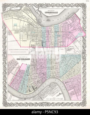 1855 Colton Plan oder eine Karte von New Orleans, Louisiana und Louisville, Kentucky - Geographicus - LouisvilleNewOrleans - colton-1855. Stockfoto