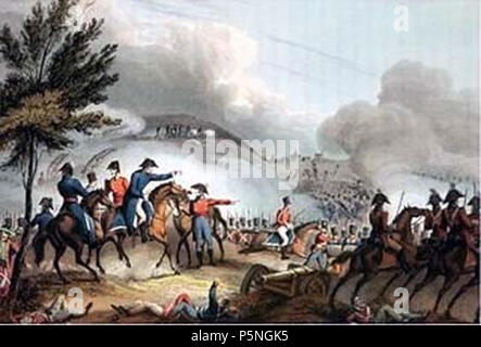 N/A. English: Schlacht von Salamanca am 22. Juli 1812 Krieg ein wichtiger Sieg der alliierten Truppen unter dem Oberbefehl Wellingtons gegen die französische Armee unter dem Oberbefehl Marschall Auguste de Marmonts. Sie fand in der Nähe der Hügel der" arapiles" südlich von Salamanca in Spanien (Kastilien-León) statt und wird daher in Frankreich auch Schlacht an den Arapiles (bataille des Arapiles) genannt. Die französischen Verluste of this Schlacht lagen bei Ca. 15.000 Soldaten, sterben der Alliierten bei Ca. 5.000 Mann. Marschall Marmont selbst verlor-Click rechten Arm. 1812. Abbildung von Stockfoto