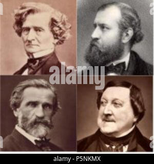 N/A. Im Uhrzeigersinn von links oben: w: Hector Berlioz, w: Charles Gounod, w: Gioachino Rossini, w: Giuseppe Verdi. 1860er und 1870er Jahren. François-Marie-Louis Villecholle Gobinet - Alexandre de (1816 - 1906) (Berlioz);, Étienne Carjat (1828 - 1906) (Gounod und Rossini); Ferdinand Mulnier (1817-1891) (Verdi) 192 Berlioz - gounod - Rossini - Verdi Stockfoto