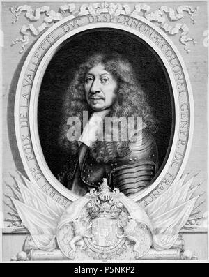 N/A. English: Stich mit dem Porträt Bernard de Nogaret de La Valettes, Herzog von Épernon Englisch: graviert Portrait von Bernard de Nogaret de La Valette, Herzog von Épernon. 1661. Pierre Mignard (1612-1695) Alternative Namen Mignard Le Romain Beschreibung Französische Maler, Miniaturist und wandmaler Bruder Nicolas Mignard Datum der Geburt / Tod 17. November 1612 vom 30. Mai 1695 Ort der Geburt / Todes Troyes Paris Arbeitsort Fontainebleau, Troyes (....-1636), Italien (1636-1656), Rom, Avignon (1657), Paris (1657-1695) Kontrolle: Q 360010 VIAF: 44438810 ISNI: 0000 0001 2279 1606 ULAN: Stockfoto