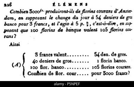 N/A. Englisch: ab Seite 226 von Euler Elemens d'Algèbre, Paris 1807. 1807. 168 Banque Amsterdam 01 Scan Stockfoto