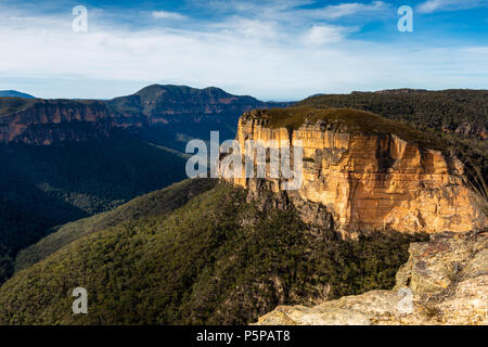 Die ikonischen Baltzer Lookout und Hanging Rock in Blackheath New South Wales Australien am 13. Juni 2018 Stockfoto