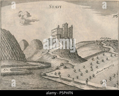 N/A. English: Stich der Burgruine Stauf in Oberösterreich aus Topographia Austriae superioris modernae. von 1677. Georg Matthäus Vischer (1628 - 1696) Alternative Namen Georg Mathias Vischer Beschreibung österreichischer Kartograph und Graveur Geburtsdatum / Tod 22. April 1628 vom 13. Dezember 1696 Ort der Geburt / Todes Wenns (Tirol, Südtirol) Linz Authority control: Q 86223 VIAF: 2771891 ISNI: 0000 0000 6659 9394 ULAN: 500091493 NLA: 35852058 Open Library: OL 5243776 A251 Burgruine Stauf - Vischer Stockfoto