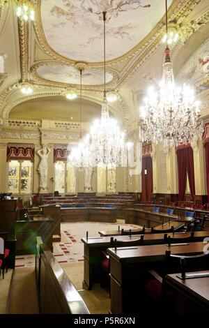 Salón de las Cariátides.Parlament de les Illes Balears, antiguo Círculo Mallorquín, 1852-1918. Palma. Mallorca. Balearen Islans. Spanien. Stockfoto