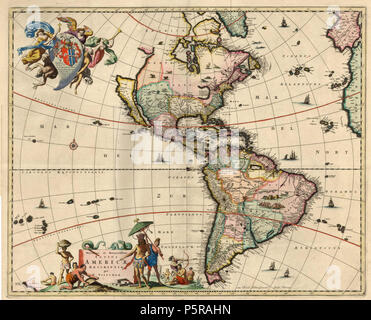 N/A title=Novissima et Accuratissima Americae Descriptio Totius; Größe = 43 x 54 cm. 1670. Visscher, N II 20 1670 Amerika Visscher Herr Stockfoto
