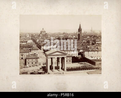 N/A. Italiano: Giacomo Brogi (1822-1881): 'Milano. Panorama'. 1870-1880 ca.. L'immagine Mostra Porta Ticinese a Milano ancora operante kommen Casello daziario: l'Edificio funge infatti da Ponte sulla cerchia del Naviglio, che non è attraversabile se nicht in Quel Punto. Si notano auch Ai lati tratti delle Mura Spagnole, non Ancora abbattute Englisch: Giacomo Brogi (1822-1881): 'Milan. Panorama'. 1870 S-1880. Das Bild zeigt die Porta Ticinese Tor, die dann als eine Brücke über den "Naviglio 'Kanal betrieben werden, unterliegen einer Pflicht, alle Waren, die die Stadt durch Eingabe ermöglicht. In dieser p Stockfoto