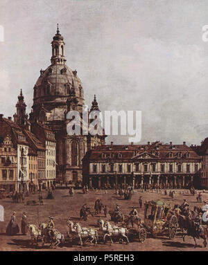 Deutsch: Ansicht von Dresden, Der Neumarkt in Dresden vom Jüdenhofe aus, mit Frauenkirche und Altstädter Wache detail  between 1749 and 1751. N/A 266 Canaletto (I) 006 Stockfoto
