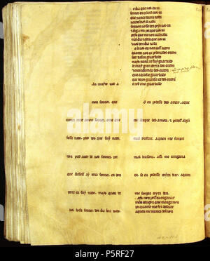 Cancioneiro da Ajuda. Englisch: Cancioneiro da Ajuda Manuskripte Português: manuscritos tun w: pt: Cancioneiro da Ajuda Pero da Ponte. Tan muito vos bin" eu, senhor (A 288), Se eu podesse desamar (A 289) 267 Cancioneiro da Ajuda 240 81v Stockfoto