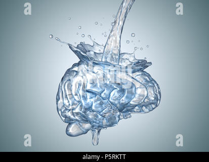 Das Gehirn wird mit Wasser gefüllt. 3D-Darstellung Stockfoto