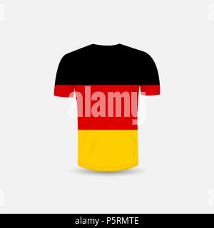 Männer T-Shirt Symbol und Deutschland Fahne Hintergrund. Round Neck Jersey Hintergrund. Vorderansicht. Schatten und Highlights Mock-up Vorlagen. Weiße Trikot mock up t Stock Vektor