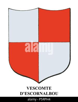 Heraldica. Historia de Catalunya, De Antoni Aulestia ich Pijoan (1849-1908), y Ernest moliné ich Brasés (1868-1940). Año 1921. Escudo del Vescomte d'Escornalbous. Stockfoto