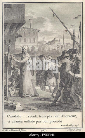 N/A. English: Jean-Michel Moreau: Abbildung: Kapitel 29 der Novelle Candide und Edition der Gesamtwerke nichtsnutzige Kehl, 1787. 1787. Jean-Michel Moreau; Jean-Louis Delignon Zeichner, Stecher 267 Candide Moreau eine IV. Stockfoto