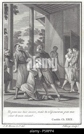 N/A. English: Jean-Michel Moreau: Abbildung: Kapitel 29 der Novelle Candide und nicht gedruckte Edition der Werke Voltaire bei Renouard, 1801. 1801. Jean-Michel Moreau, Zeichner; Antoine-Claude-François Villerey, Stecher 267 Candide Moreau b VII. Stockfoto