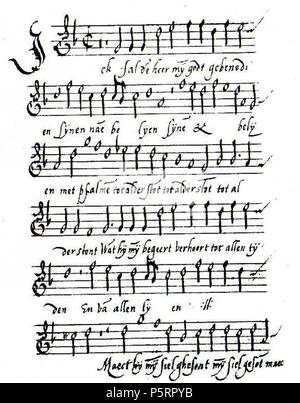 N/A. Nederlands: Fragment van Cantus de' ick Sal den Heer myn Godt gebenedeyen, uit het Linköping - Handschrift; een 3-stemmig Nederlands geestelijk gelogen van Noé Faignient. 29. August 2011. Noé Faignient 268 Cantus Ick sal den Heer myn Godt Stockfoto