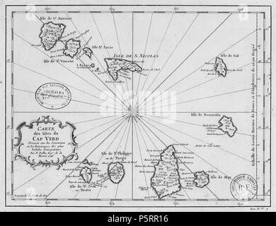 N/A. Deutsch: Karte der De: Kapverdische Inseln Englisch: Karte der Inseln von w: Kap Verde Français: Carte des Isles De Fr: Cap Verd. 1746. Jacques Nicolas Bellin (1703-1772) 268 Kap Verde 1746 Karte Stockfoto