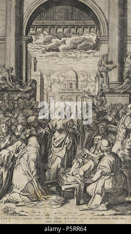 N/A. Jesús resucita Al hijo de la viuda de Naim, Grabado de Aliprando Caprioli según Federico Zuccaro. ca. 1580. Aliprando Caprioli 269 Caprioli - viuda Naim Stockfoto