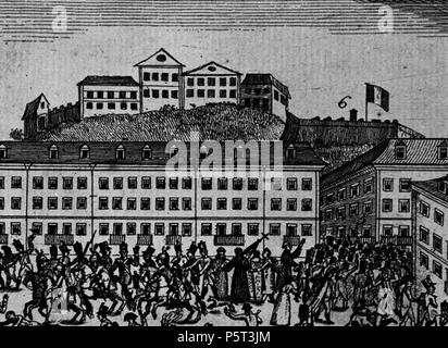 281 Castelo de São Jorge, Corpo de Deus 1808, com a Bandeira do Império Francês hasteada Stockfoto