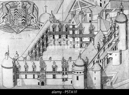 N/A. English: Zeichnung des Strapaziert Assier zur Zeit der Renaissance Français: Dessin représantant Le Château d'Harcourt à la Renaissance. ca. 1680. Unbekannt, Sammlung Roger de Gaignières 334 Chateau assier origine Stockfoto