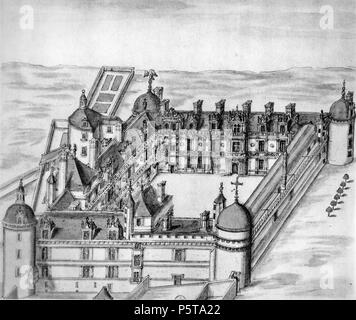 N/A. English: Zeichnung des Strapaziert Assier zur Zeit der Renaissance Français: Dessin représantant Le Château d'Harcourt à la Renaissance. 1692. Unbekannt, Sammlung Roger de Gaignières 334 Chateau d'Harcourt 1692 Stockfoto