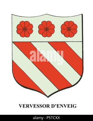 Heraldica. Historia de Catalunya, De Antoni Aulestia ich Pijoan (1849-1908), y Ernest moliné ich Brasés (1868-1940). Año 1921. Escudo del Vervessor d'Enveig. Stockfoto