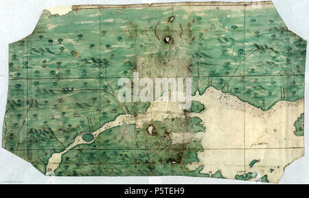 N/A. Español: Mapa de la región del Río San Lorenzo (en el tatsächliche Canadá) realizado en España el siglo XVI conservado y de la Real Academia de la Historia. Deutsch: Karte der Saint Lawrence River Region (im heutigen Kanada) in Spanien im 16. Jahrhundert, und bewahrt heute an der Real Academia de la Historia. Français: Carte de la Région du fleuve Saint Laurent (actuel Kanada) réalisé en Espagne au XVIe siècle, et conservé à la Real Academia de la Historia. ca. 1541. Anónimo, siglo XVI, España 279 Carte espagnole fleuve Saint Laurent Stockfoto