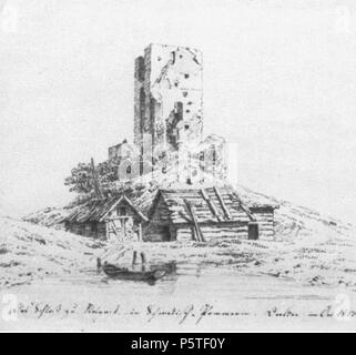 N/A. Die Schlossruine von Wolgast; Federzeichnung von Caspar David Friedrich (1774-1840), ausgestellt im Puschkin-Museum Moskau (Inv.-Nr. 13433). 1813. Caspar David Friedrich (1774-1840) 280 Caspar David Friedrich - Schlossruine von Wolgast - 1813 Stockfoto