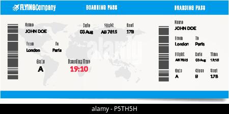 Flugzeug Boarding Pass Design. Flugreisen ticket Abbildung. Luft Zulassung Vorlage Stock Vektor