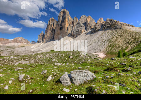 Die Drei Zinnen, Dolomiten, Südtirol, Belluno, Sexten, Italien, Europa Stockfoto