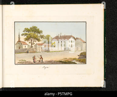 N/A. Agiez; Kuren du Canton de Vaud; [recto en Bas à Gauche]: S. W. [en Bas au Milieu]: Aigle. [en Haut à droite au Crayon]: 4; Agiez, Vue partielle. Bucheron; Heilung; Église. von 1825 bis 1832. Weibel, Jakob Samuel 290 CH-NB-agiez - Sammlung Gugelmann-GS-GUGE -201-11 Stockfoto