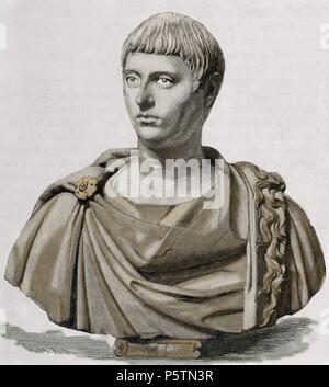Elagabalus (Marcus Aurelius Antoninus Augustus) (203-222). Römische Kaiser. Gravur in der dargestellten Welt, 1880. Gefärbt. Stockfoto