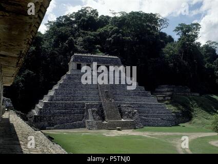 TEMPLO DE LAS INSCRIPCIONES - VISTA DEL CONJUNTO - ARTE MAYA. Lage: Tempel der Inschriften, Palenque, CIUDAD DE MEXICO. Stockfoto