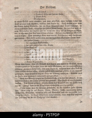 N/A. English : Der Kirschner. 1762; Halle, "Werkstätten der heutigen Künste", Berlin. Die Schrift gibt eine Beschreibung der damals am meisten verwendeten Pelztiere, der Werkzeuge des" kirschners" und des Zurichtens und des Färbens der Pelzfelle (Zitat aus Paul Larisch: "Der Kürschner und seine Zeichen"). Englisch: Der Kürschner. 1762. "Werkstätten der heutigen Künste" 436 Der Kirschner Seite 320 Stockfoto