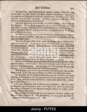 N/A. English : Der Kirschner. 1762; Halle, "Werkstätten der heutigen Künste", Berlin. Die Schrift gibt eine Beschreibung der damals am meisten verwendeten Pelztiere, der Werkzeuge des" kirschners" und des Zurichtens und des Färbens der Pelzfelle (Zitat aus Paul Larisch: "Der Kürschner und seine Zeichen"). Englisch: Der Kürschner. 1762. "Werkstätten der heutigen Künste" 436 Der Kirschner Seite 321 Stockfoto