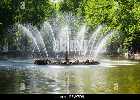 St. Petersburg, Russia-June 4, 2018: Die Sonne Springbrunnen in der Unteren Park Garden in Peterhof, St. Petersburg Stockfoto