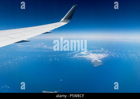 Luftbild vom Flugzeug Insel Corvo Portugal Atlantik. Stockfoto