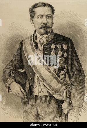 Eduardo Hipolito Pirel. Spanische Politiker. Direktor der Firma "Camino de Hierro del Norte". Kupferstich von capuz. Die spanische und amerikanische Illustration, 1876. Stockfoto