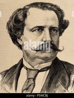 Charles Hugo (1826-1871). Der zweite Sohn von Victor Hugo. Journalist. Im Jahr 1848 war er Sekretär von Lamartine. Kupferstich von J.Robert. "L'Illustration. Journal Universel", 1871. Stockfoto