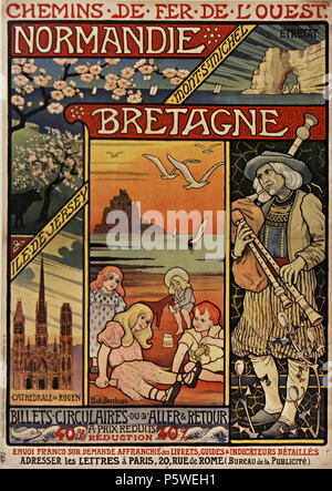 N/A. Français: Affiche pour Les Chemins de fer de l'Ouest: Bretagne, Normandie, Etretat, etc. 1900. N/A 336 Chemins de fer de l'Ouest par Berthon Stockfoto