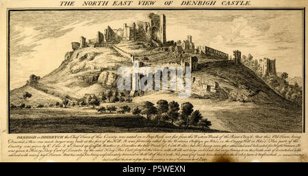 N/A. Deutsch: "Der Nordosten Blick auf Denbigh Castle" Gravur, 1742 veröffentlicht. Mit freundlicher Genehmigung des British Museum. 1742. Nathaniel Buck, Samuel Buck 435 Denbigh Castle, Buck Brüder Stockfoto