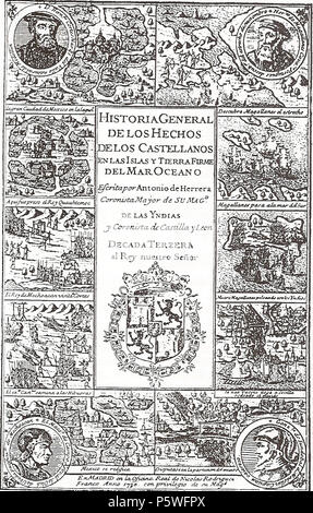 N/A. Español: Portada de La Tercera Década de Antonio de Herrera y Rueda. 1730. Unbekannt 431 Decada 3 Herrera Stockfoto